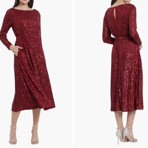 NWT Maggy London Cherry Red Sequin Midi Holiday Party Dress sz 14